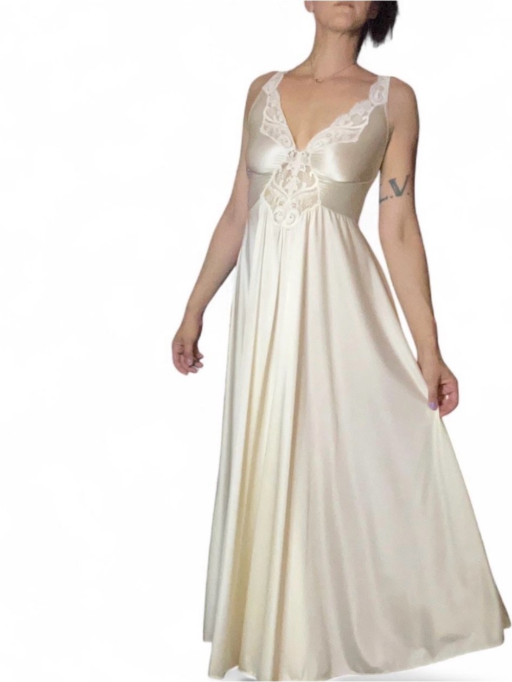 Long Ivory Lace-Trim Nightgown Chemise